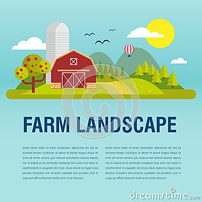 Farm flat Landskape Vector Illustration