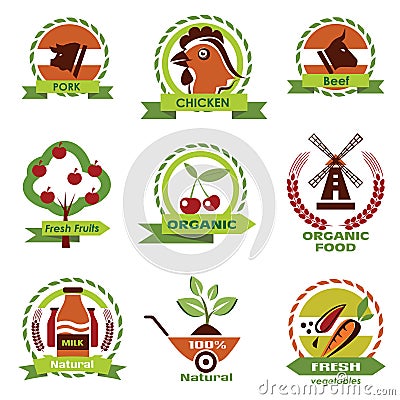 Farm food, agriculture icons Vector Illustration