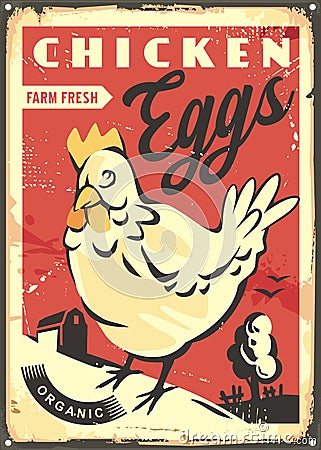 Farm fresh chicken eggs retro sign Vector Illustration