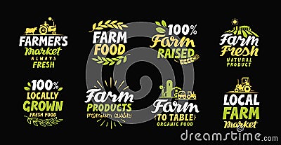 Farm fresh labels. Farmer icon. Farming logo. Organic, natural food collection symbol Vector Illustration