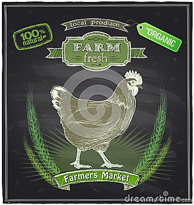 Farm fresh market chalkboard sign. Vector Illustration