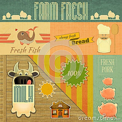 Farm Fresh Organic Products Vector Illustration