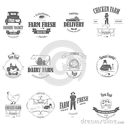 Farm Fresh Products Badge Set. Stock Photo