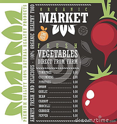 Farm Fresh Vegetables Market Price List Template Vector Illustration