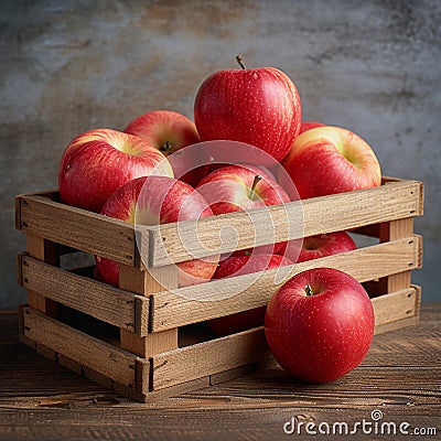 Farm freshness Wooden box with apple and open creative possibilities Stock Photo