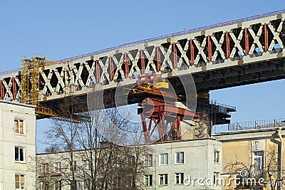 Farm future WHSD which passes over the residential buildings Kanonersky island. Saint-Petersburg Stock Photo