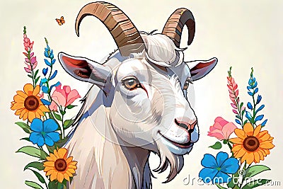 Farm Goat livestock animal friendly farmer Cartoon Illustration