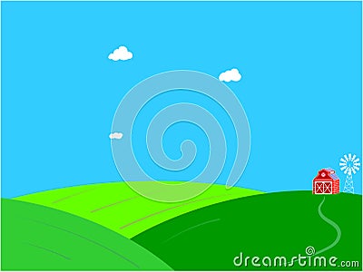 Farm green field rural background. Vector Illustration