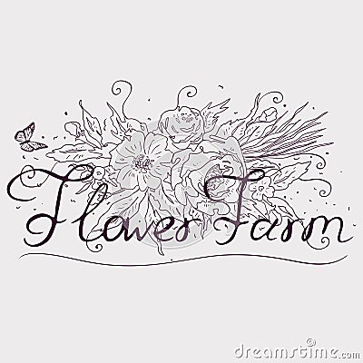 A farm growing flowers. Typographic labels, stickers, logos and badges. vector illustration Stock Photo