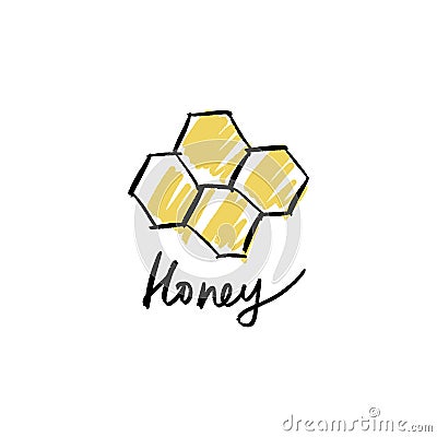 Farm hand drawn label or logo, isolated vector illustration. Organic honey, natural products emblem Cartoon Illustration