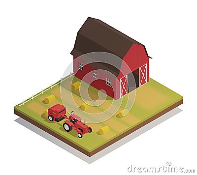 Farm Hay Harvesting Isometric Composition Vector Illustration