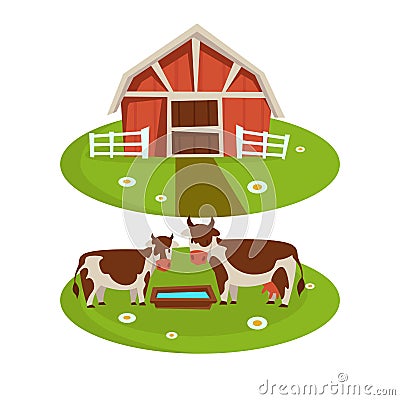 Farm house barn or farmer agriculture and cattle farming flat cartoon icons Vector Illustration