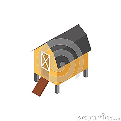 Farm house hen wooden rural isometric icon Vector Illustration