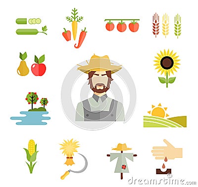 Farm icons for cultivating crops Vector Illustration