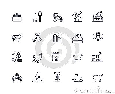 Farm icons outline set Vector Illustration