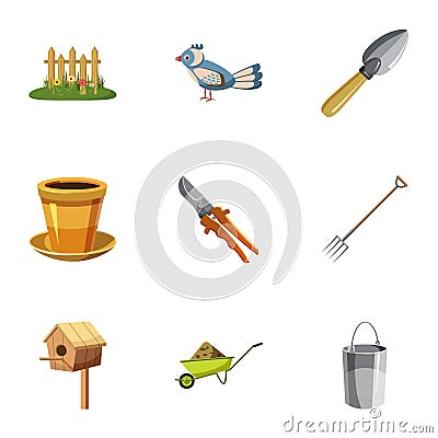 Farm icons set, cartoon style Vector Illustration