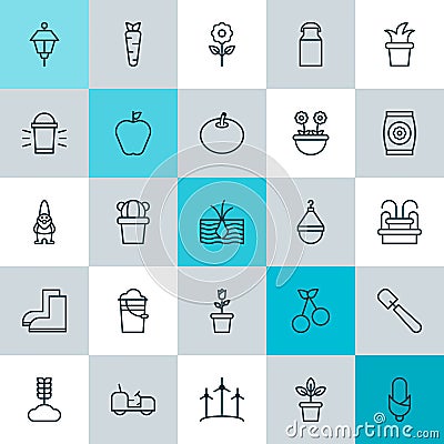 Farm Icons Set. Collection Of Maize, Root, Jug And Other Elements. Also Includes Symbols Such As Carrot, Cherry Vector Illustration