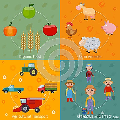 Farm icons set flat Vector Illustration