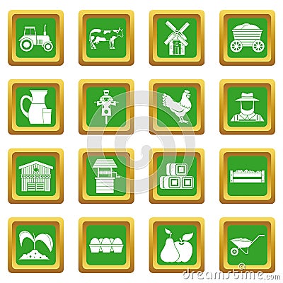 Farm icons set green Vector Illustration