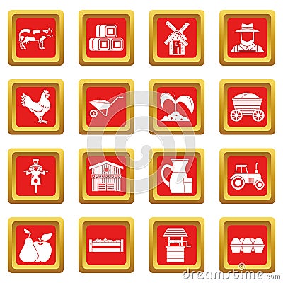Farm icons set red Vector Illustration