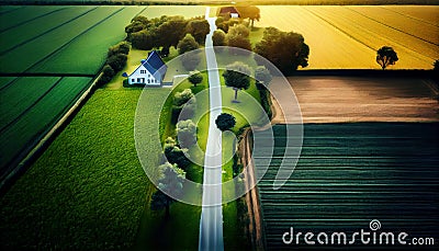 Farm landscape agricultural fields beautiful country. AI generated Stock Photo