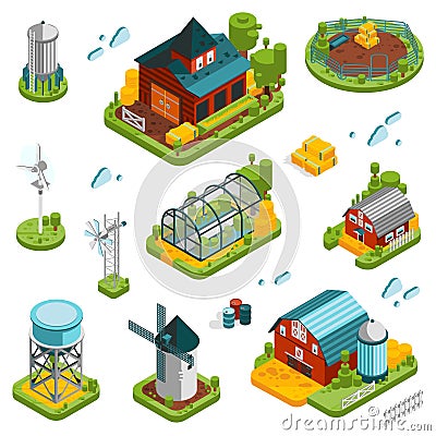 Farm Landscape Elements Set Vector Illustration