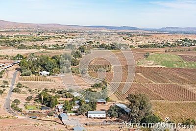 Farm landscape with vineyards seen from Tierberg at Keimoes Editorial Stock Photo