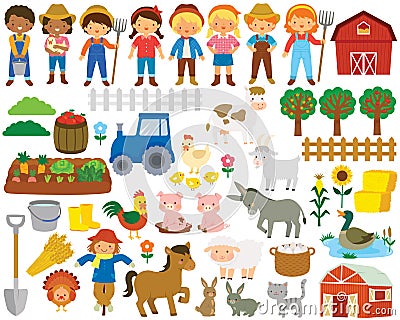 Farm life clipart set Vector Illustration