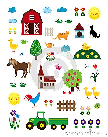 Farm Life Set Vector Illustration