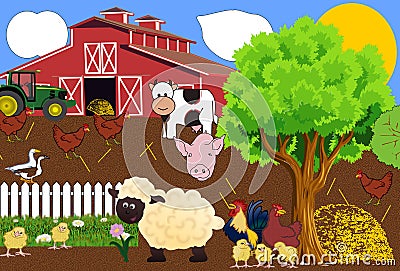 Farm Life in the Summertime Vector Illustration