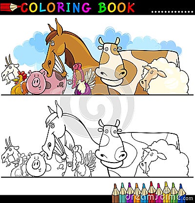 Farm and Livestock Animals for Coloring Vector Illustration