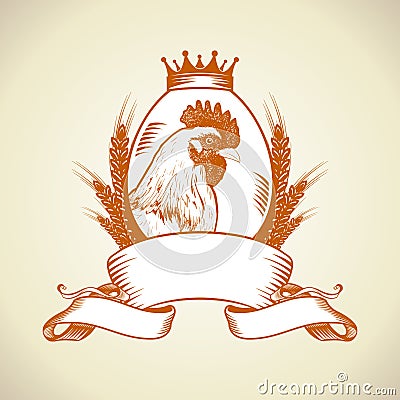 Farm logo with hen,egg and wheat. Vector Illustration