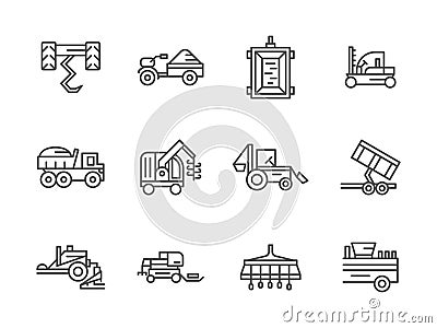 Farm machinery black line icons Stock Photo