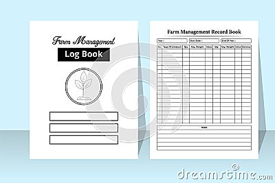 Farm management notebook KDP interior. Farm information checker and cultivator task tracker template. KDP interior journal. Farm Vector Illustration