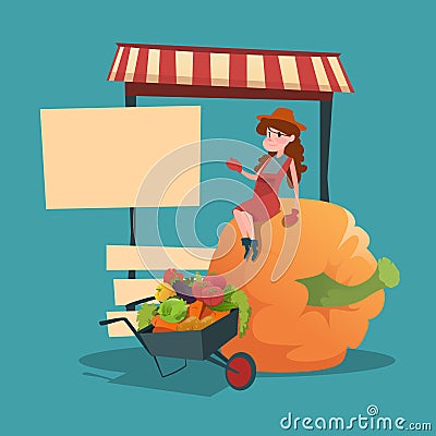 Farm Market Organic Eco Fruits Vegetables Grocery Vector Illustration