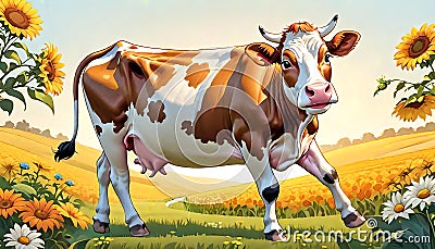 Farm milk cow cattle colorful animal agriculture field Stock Photo