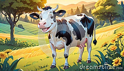 Farm milk dairy cow friendly smiling cartoon face Stock Photo