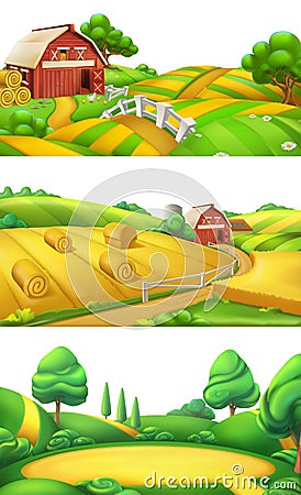 Farm and nature. Landscape panorama set, vector illustration Vector Illustration