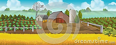 Farm. Panorama landscape Vector Illustration