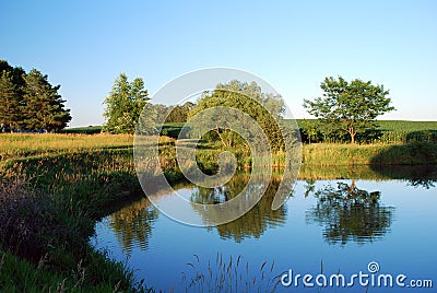 Farm pond in Nebraska Stock Photo