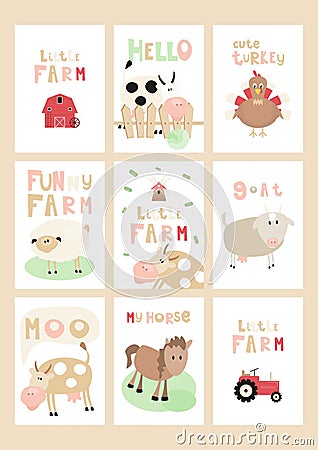 Farm Posters Set Vector Illustration