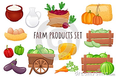 Farm products icon set in realistic 3d design. Vector Illustration