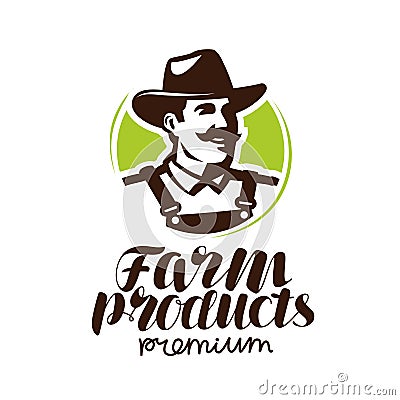 Farm products logo or label. Farmer icon, vector illustration Vector Illustration