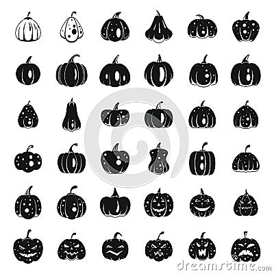 Farm pumpkin icons set, simple style Vector Illustration