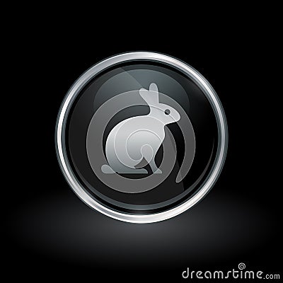 Farm rabbit icon inside round silver and black emblem Vector Illustration