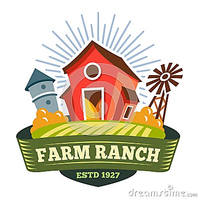 Farm ranch, farmer food product, organic bio label Vector Illustration