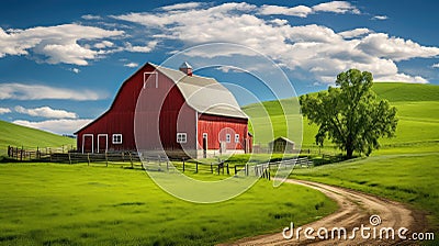 farm red barn Cartoon Illustration