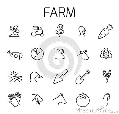 Farm related vector icon set Vector Illustration