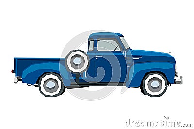 Farm retro pickup drawing. Classic car in cartoon style. Isolated vintage vehicle. Side view. Truck for nursery decor Vector Illustration