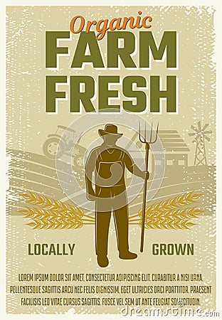 Farm Retro Style Poster Vector Illustration